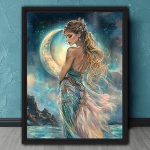 Selene, Greek Moon Goddess #3, Fine Art Print, Canvas, Framing Optional, Dark Fantasy Wall Art, Celestial Gothic Decor, Lunar Goddess Poster