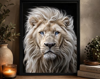 Majestic White Lion Fine Art Print – Regal Big Cat Wildlife Wall Decor #1