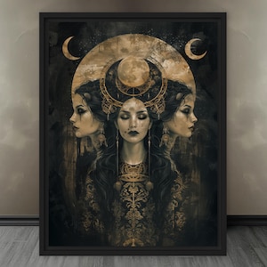 Hecate, Triple Moon Goddess #1, Fine Art Print, Canvas, Framing Optional, Witchcraft Poster, Pagan Witch Wall Art, Goddess of Magic Print