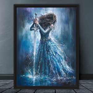 The Lady of the Lake with Excalibur #1, Fine Art Print, Canvas, Framing Optional, Mystical Arthurian Legend Art Print, Fantasy Wall Decor