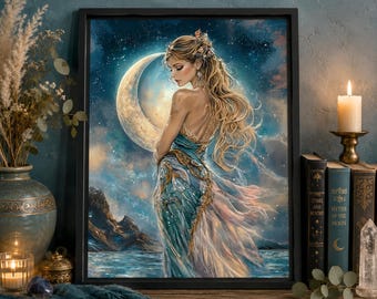 Selene Wall Art - Moon Goddess Fine Art Print, Dark Fantasy Gothic Decor #3