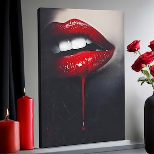 Crimson Kiss Wall Art - Bleeding Vampire Lips Fine Art Print, Gothic Romanticism #1