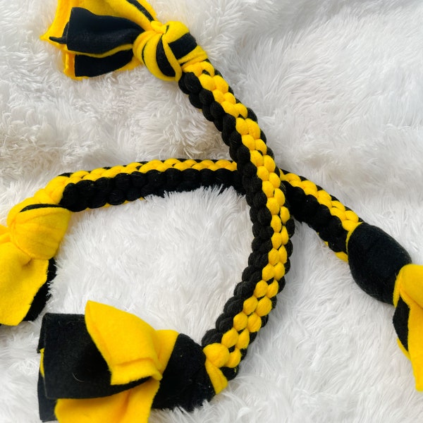 Black and Gold Fleece Dog Toy Fleece Rope Dog Toy handmade dog toy Pittsburgh inspired dog toy
