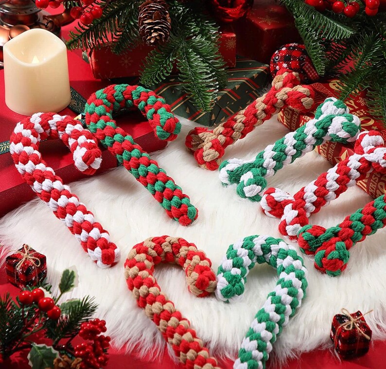 Christmas Dog Toys Rope Dog Toy Candy Cane Dog Toys Rope Chew Etsy