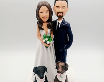 Custom Bobble Head Couple with Pet Figurines, Portrait Bobble Head Couple , Custom Bobble Head Couple , Engagement Gift