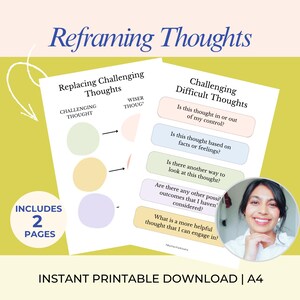 Reframing Thoughts Worksheet, Overthinking, Master Your Mind, Mental Health, Thought Challenging Worksheet
