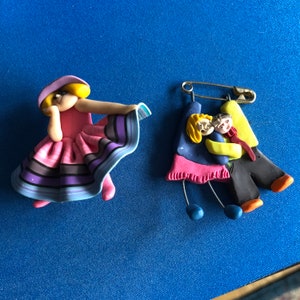 Vintage Whimsical Polymer Clay Pins - set of two