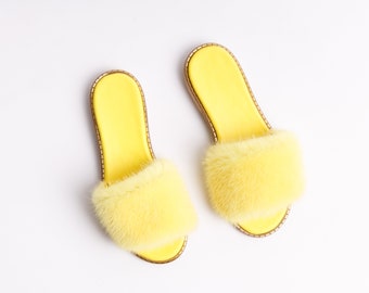 yellow box slippers furry