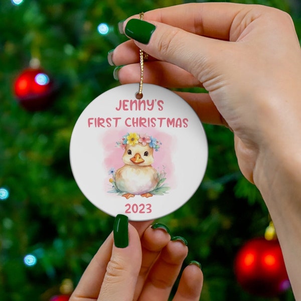 Baby's first Christmas Ornament Personalized Xmas Gift Baby (Name) Christmas Tree gift Decoration Heirloom Keepsake Ceramic Round Ornament,