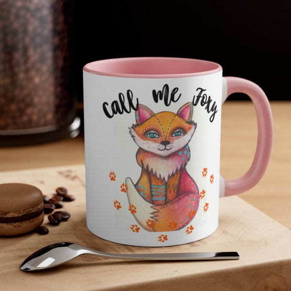 Stylish Lady Gift coffee or tea mug, Little Vixen handpainted design by Christa. Perfect gift for a cute foxy lady , gift for friend .