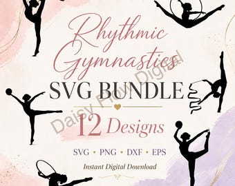 Paquete SVG de gimnasia rítmica ? Archivos Cricut de silueta de gimnasta ? Bailarina SVG, Cinta, Aro, Bola Clipart ? Poses De Gimnasia