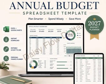 Annual Budget Spreadsheet Template | Yearly Budget Planner for Excel