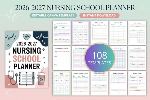 2026-2027 Nursing School Planner Canva Template | Nursing Student Organizer | KDP Interior 8.5x11 | Editable Nursing School Success Planner