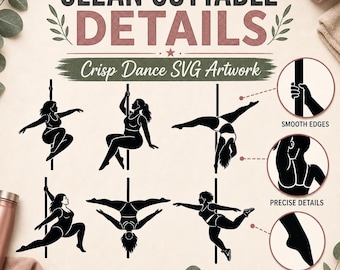 Paquete SVG de 9 pole dance ? Silueta De Fitness Png | Archivos de corte Cricut de pole dance ? Imágenes prediseñadas de fitness aéreo ?