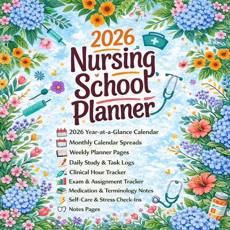2026 Nursing School Planner | Clinical &amp; Study Tracker (PDF) - Etsy