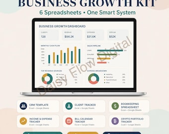 Business Growth Kit with 6 Spreadsheets & Graphics | Digital Templates for Small Business