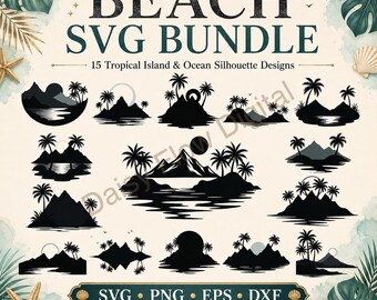 Beach SVG Bundle | Tropical Ocean Silhouette Designs for Cricut