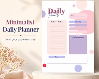 Minimalist Daily Planner Printable | Clean Simple Daily Schedule PDF, Instant Download, Undated Daily Organizer, Aesthetic To-Do List