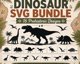 16 Silueta de paquete SVG de dinosaurio ? Clipart de dinosaurios prehistóricos para máquinas de corte | Archivos de corte T-Rex | Jurásico