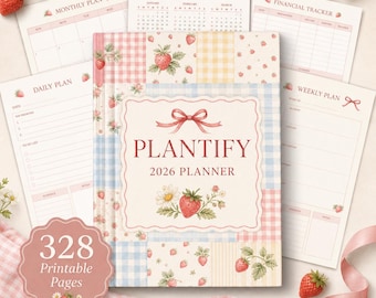 2026 Strawberry Planner Printable | Dated Digital Planner PDF | Cottagecore Aesthetic Coquette Journal | Planner compatible with Goodnotes