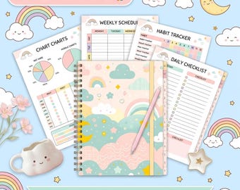 Lindo planificador digital sin fecha PLR ? Planificador de arco iris pastel de 78 páginas con uso comercial | Inicio del lunes | A4 y carta