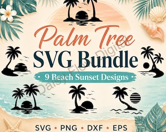Palm Tree SVG for Beach Themed Crafts, Tropical Summer Vacation Clipart, Island Design Digital Download