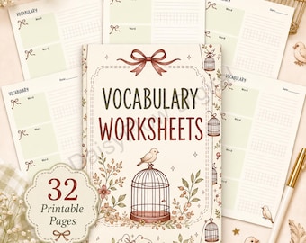 32 hojas de trabajo de vocabulario de Plantify | Diario de idiomas imprimible | Plantilla de estudio de Word | Educación en casa imprimible