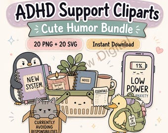 ADHD Support Clipart Bundle | Cute Neurodivergent Humor Digital Designs