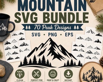 70 Silueta de paquete SVG de montaña ? Archivos Cricut de diseños pico ? Montaña PNG | Bosque SVG ? Imágenes Prediseñadas de la naturaleza