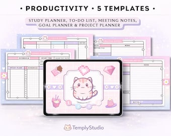 Lindo planificador de vida Kawaii | Planificador editable de Canva y GoodNotes | Organizador de Salud Digital, Finanzas y Productividad