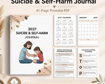 Diario de suicidio y autolesiones 2027 | Planificador de salud mental, Plan de seguridad digital, Rastreador de crisis, PDF imprimible