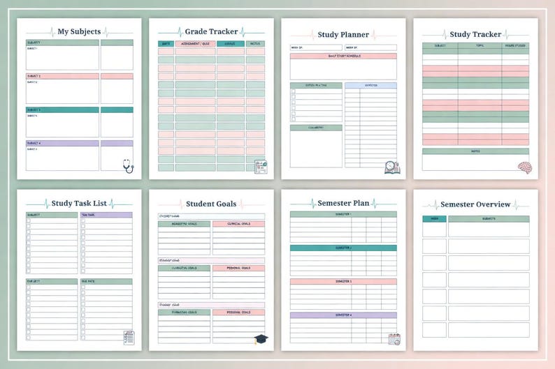 2026-2027 Nursing School Planner Canva Template | Nursing Student Organizer | KDP Interior 8.5x11 | Editable Nursing School Success Planner image 2