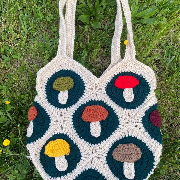 Granny Square Mushroom Tote Bag