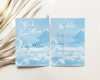 LUCY | Bride is on Cloud Nine Bachelorette Invitation Template, Bachelorette Itinerary Template, Baby Blue Bachelorette Party Printable