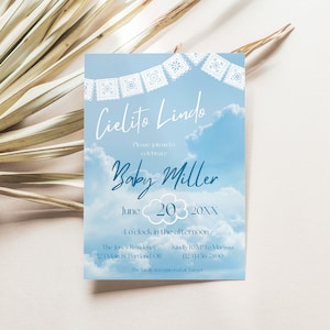 LUCY / Modello di invito per baby shower Cielito Lindo, invito stampabile per baby shower a tema Cloud Fiesta, modello Canva