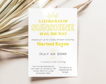 MARISOL | A Little Ray of Sunshine is on the Way Baby Shower Invitation, Here Comes the Sun Shower, Editable Invitation