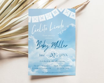 LUCY | Cielito Lindo Baby Shower Invitation Template, Cloud Fiesta Theme Baby Shower Printable Invitation, Canva Template