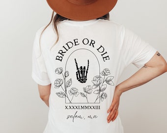OPHELIA | Til Death Do Us Party, Bride or Die, Halloween Bachelorette, Death of a Bachelorette, Skeleton Personalized Bachelorette T-Shirts