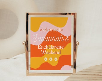 SAVANNAH | Groovy Bachelorette Party Welcome Sign, 8x10, Retro Bachelorette Party, Hippie Bachelorette, Boho Daisy, Editable Sign Template