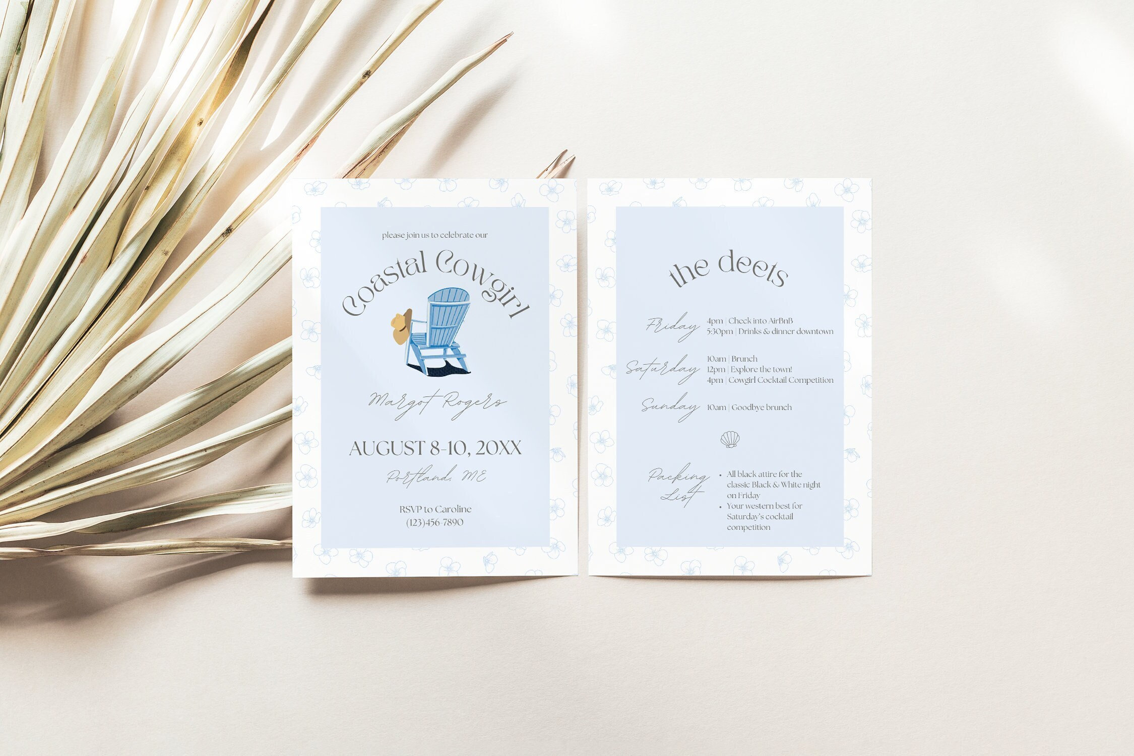 MARGOT | Coastal Cowgirl Bachelorette Invite, Last Toast on the Coast Bachelorette Invite, Bachelorette Itinerary Template, Canva Template