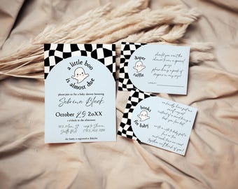 SABRINA | A Little Boo is Almost Due Baby Shower Bundle, Halloween Baby Shower Invitation, Books for Baby, Diaper Raffle, Fall Shower Suite