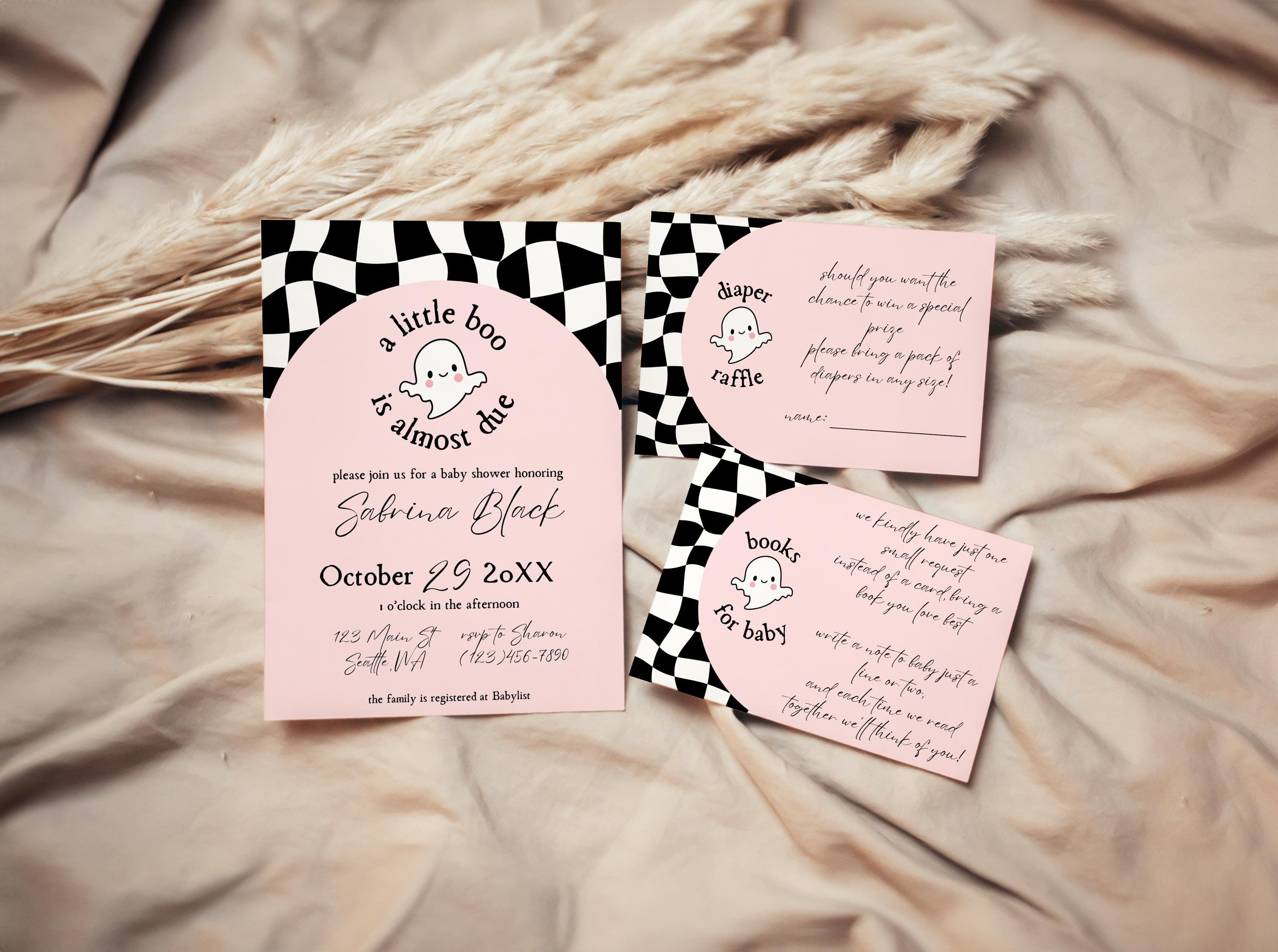 SABRINA | A Little Boo is Almost Due Baby Shower Bundle, Halloween Baby Shower Invitation, Books for Baby, Diaper Raffle, Fall Shower Suite