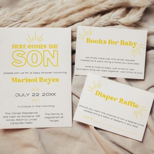 MARISOL | Here Comes the Son Baby Shower Invitation Suite, Boy Baby Shower Bundle, Books for Baby, Diaper Raffle, Here Comes the Sun Shower