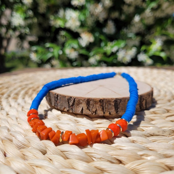 Collier Ras de Cou, Bleu Electrique, Corail