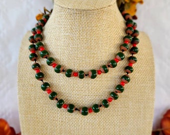 Collier Longue, Collier De Perles , Vert et Marron