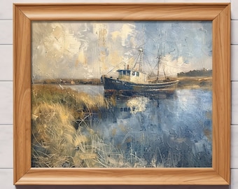 Printable Beach Wall Art, Beach Digital Art Download, Shrimp Boat Art, Home Decor, Coastal Decor, Vintage Decor, Printable Art, Downloadable