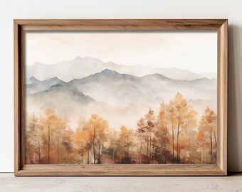 Printable Mountain Wall Art, Mountain Digital Art Download, Home Decor, Cabin Decor, Vintage Decor, Printable Art, Fall Season