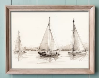 Printable Wall Art, Sailboat Art Print, Home Decor, Coastal Decor, Vintage Decor