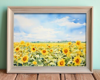 Printable Sunflower Wall Art, Sunflower Digital Art Download, Home Decor, Spring Decor Decor, Vintage Decor, Printable Art, Spring Season