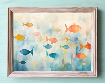Printable Wall Art, Fish Art Print Downloadable Print, Fish Prints, Ocean Prints, Digital Art Beach Downloads, Watercolor Fish Prints